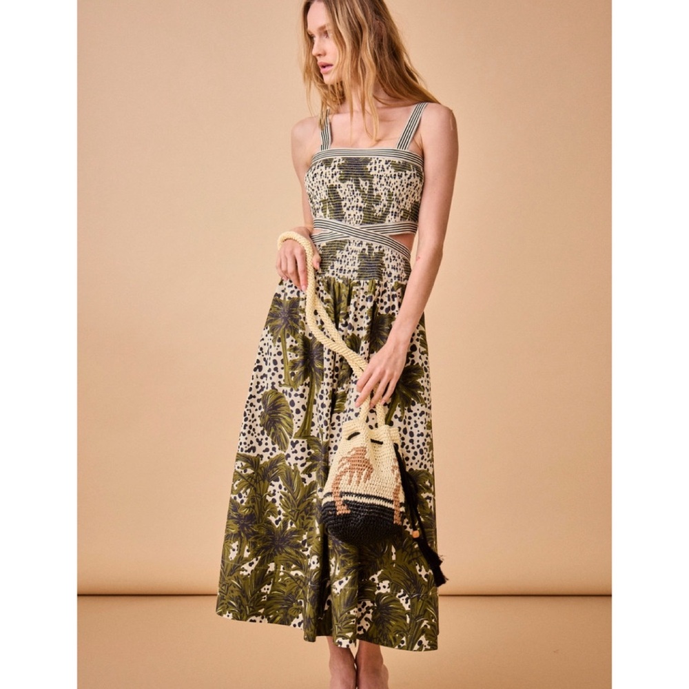 Hunter Bell Green and White Midi Dress
